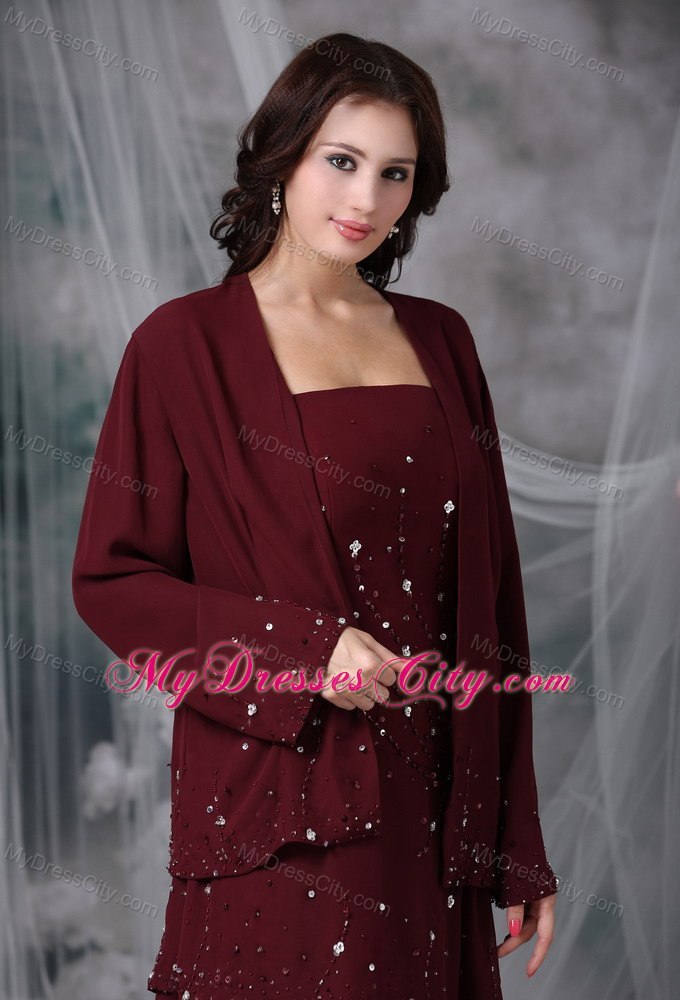 Straps Beading Empire Mothers Dresses for Weddings in Burgundy