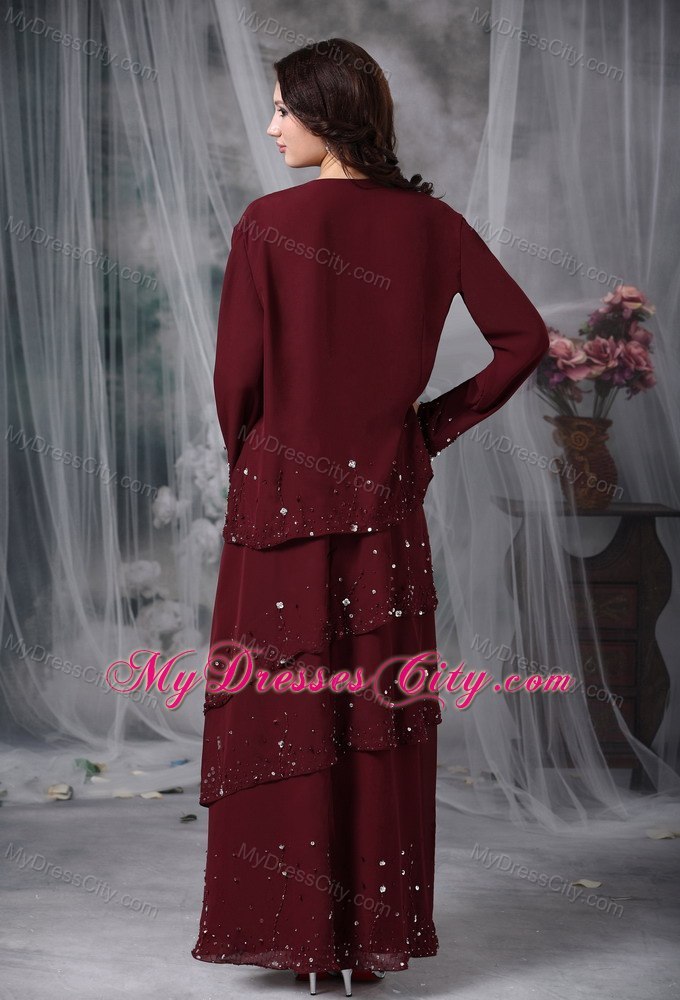 Straps Beading Empire Mothers Dresses for Weddings in Burgundy