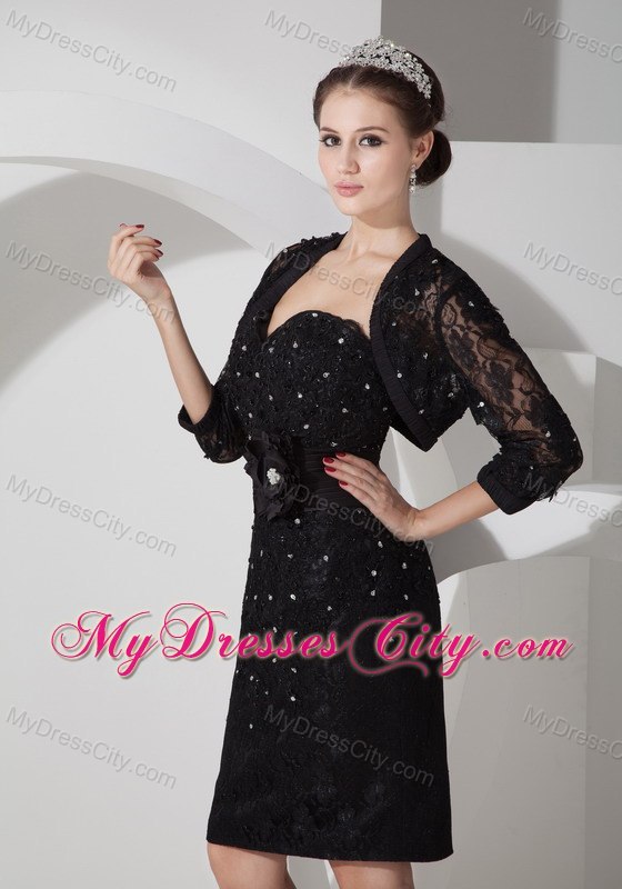 Black Sweetheart Mini-length Rhinestone Decorate Mother Dress with Flower Belt and Jacket