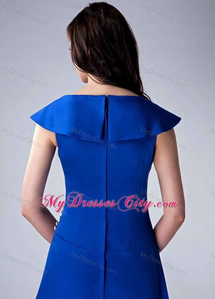Royal Blue Column V-neck Ankle-length Satin Ruched Bodice Mother Of The Bride Dress