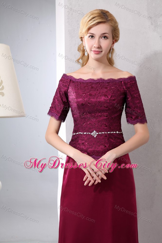 Off-the-shoulder Lace Short Sleeves Mother of the Bride Dress