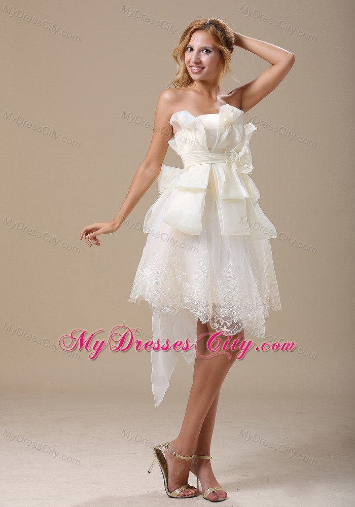 2013 Princess Lace Strapless White Bow Flowers Wedding Bridal Gown