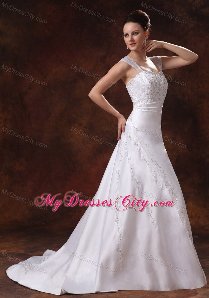 Princess with Embroidery Straps Court Train Wedding Gown for 2013