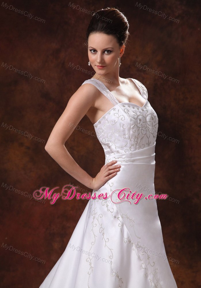Princess with Embroidery Straps Court Train Wedding Gown for 2013