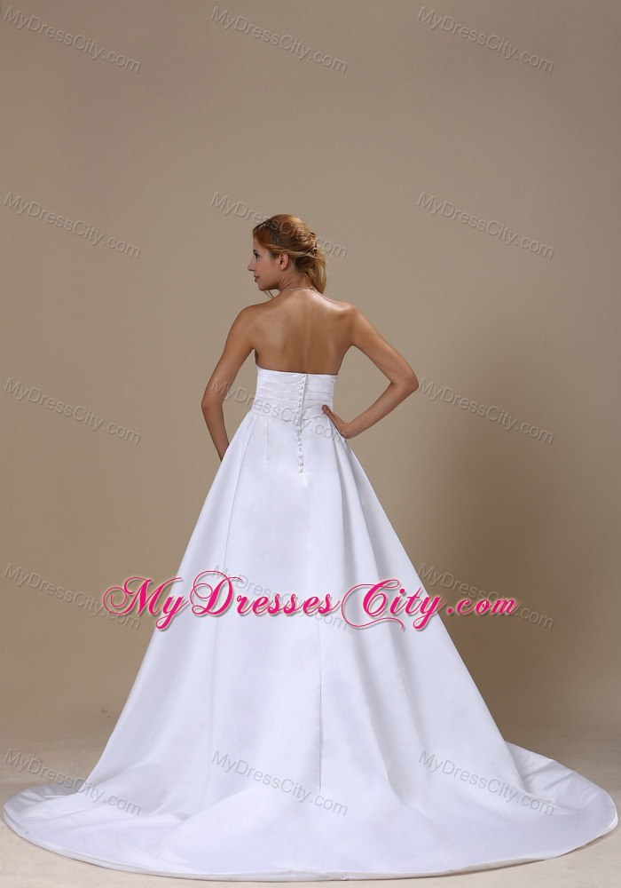 Simple A-line Sweetheart Brush Train Clasp Handle Dress for Wedding