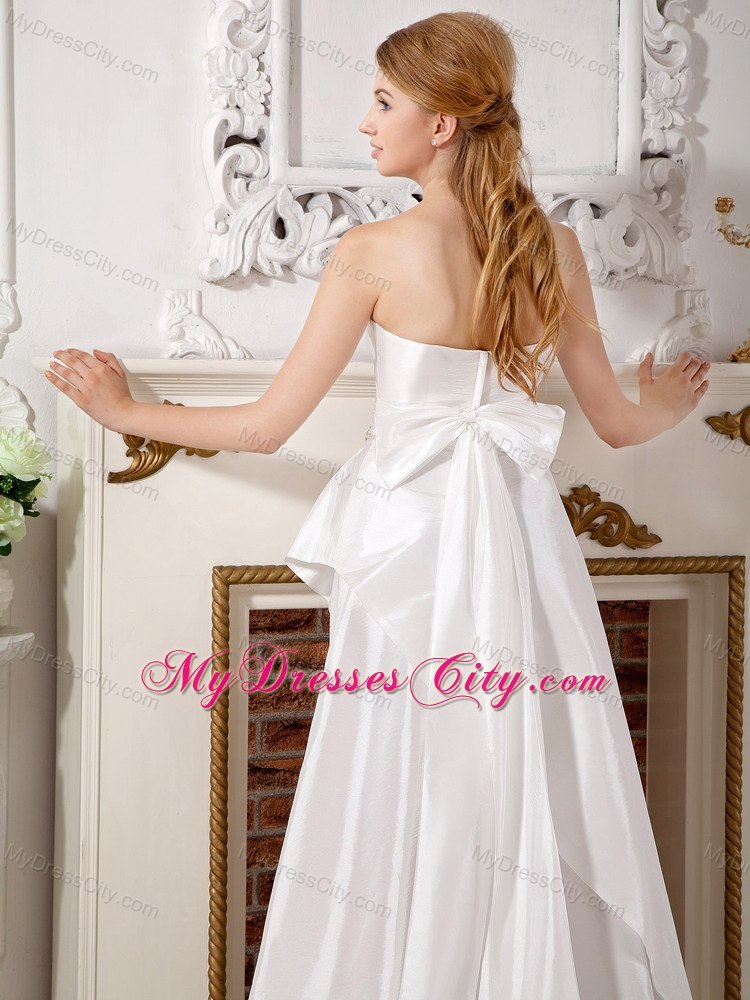 Long A-line Strapless Brush Train Beading and Bowknot Wedding Dress