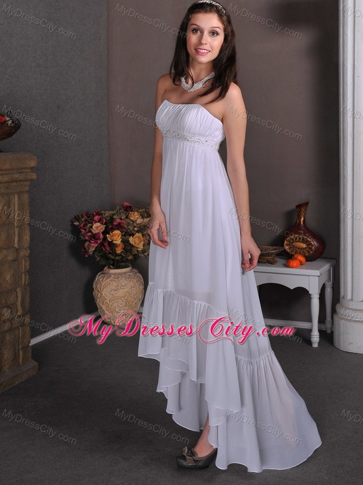 Elegant Strapless High-low Chiffon Empire Appliques Wedding Dress