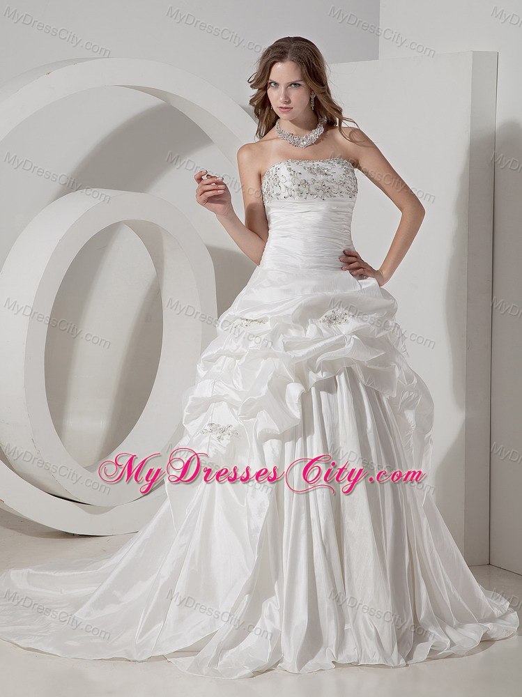 Luxurious A-line Chapel Train Beaded and Pick-ups Bridal dress