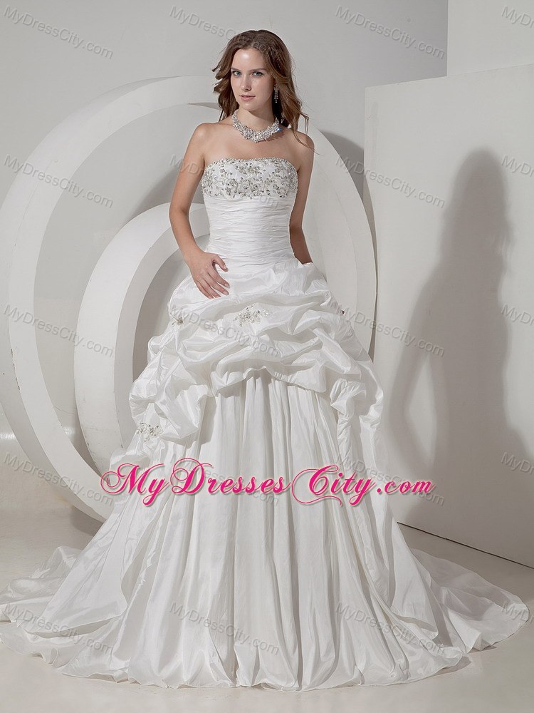 Luxurious A-line Chapel Train Beaded and Pick-ups Bridal dress