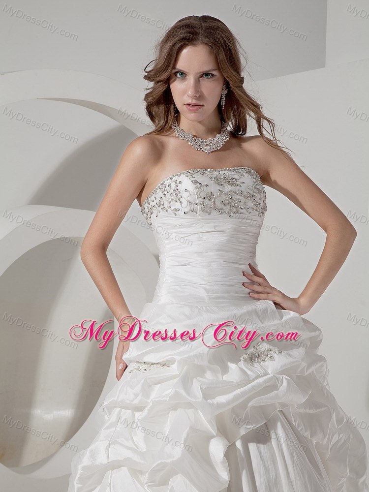 Luxurious A-line Chapel Train Beaded and Pick-ups Bridal dress