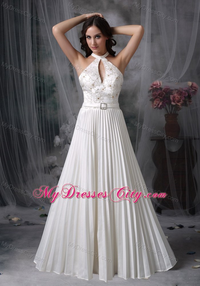 White Princess High-neck Long Chiffon Appliques Bridal dress