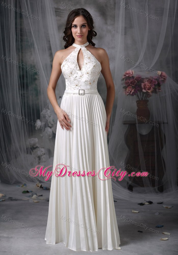 White Princess High-neck Long Chiffon Appliques Bridal dress