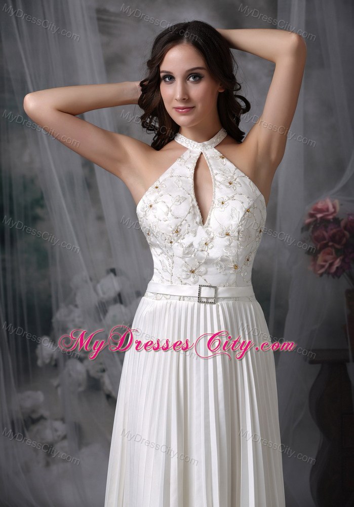 White Princess High-neck Long Chiffon Appliques Bridal dress