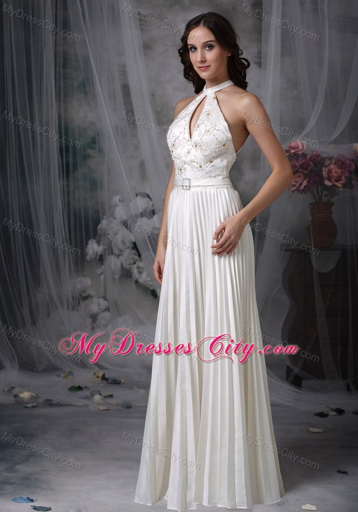 White Princess High-neck Long Chiffon Appliques Bridal dress