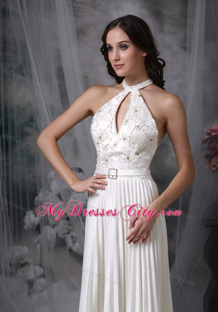 White Princess High-neck Long Chiffon Appliques Bridal dress