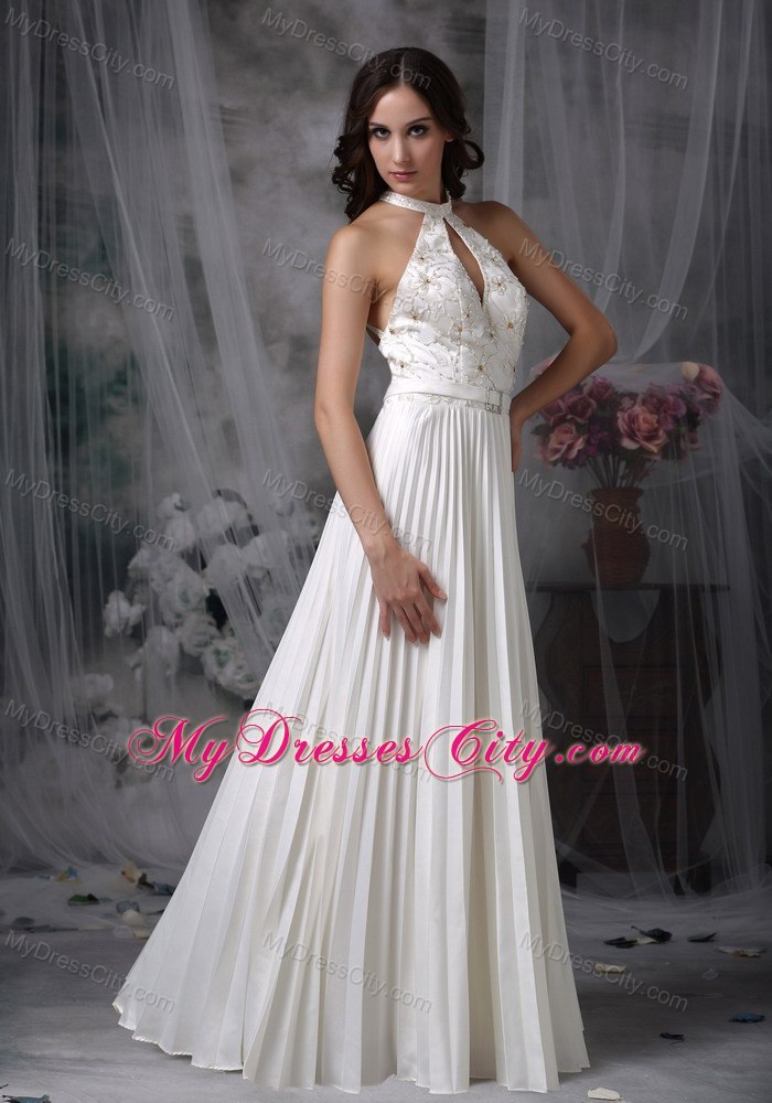 White Princess High-neck Long Chiffon Appliques Bridal dress