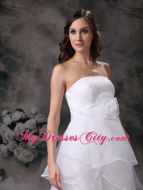 A-line Layered Long Wedding Dress with Hand Made Flowers