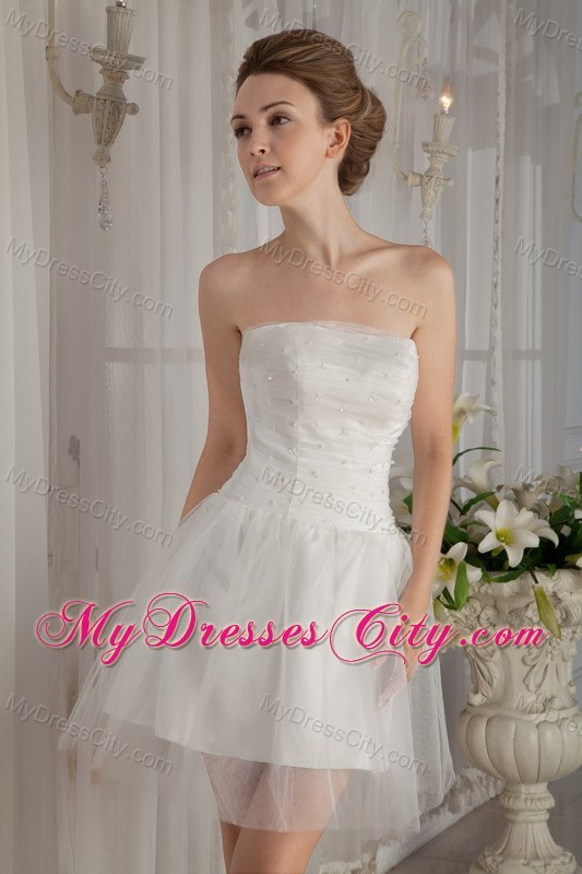 Princess Strapless Mini-length Organza Beaded Bridal Dress