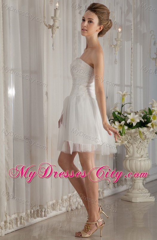 Princess Strapless Mini-length Organza Beaded Bridal Dress