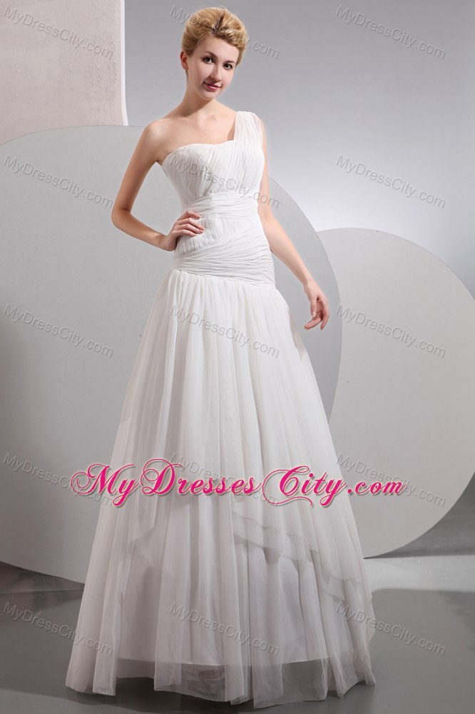 A-line One Shoulder Floor-length Chiffon Ruched Wedding Dress