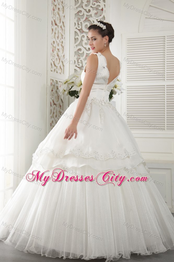 Organza Jeweled Neckline Beading and Ruching Bridal Gown