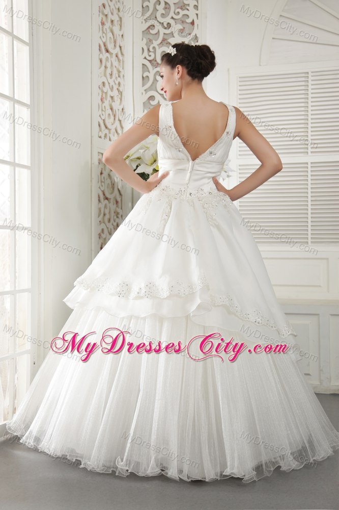 Organza Jeweled Neckline Beading and Ruching Bridal Gown