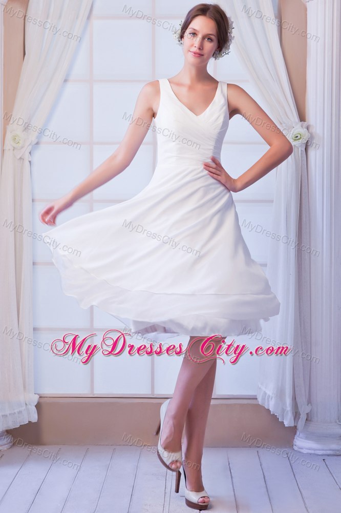 Simple A-line V-neck Knee-length Chiffon Beach Wedding Dress