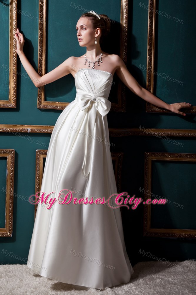 Jeweled Neckline Floor-length Taffeta Wedding Dress with Bows