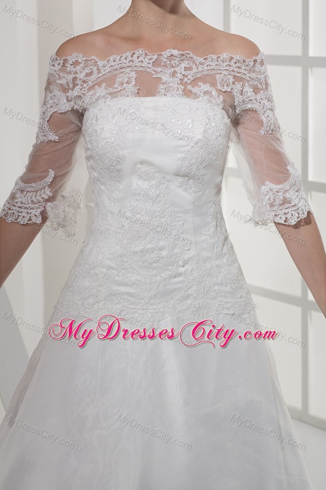 Off The Shoulder Princess Lace Wedding Dress with Half Sleeves