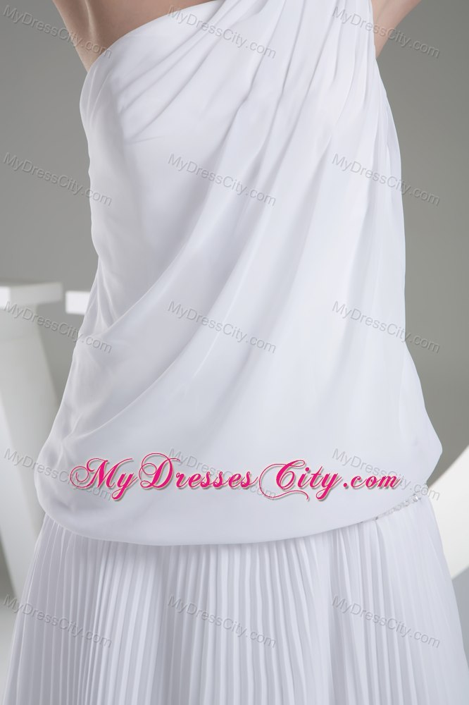A-line Pleats One Shoulder Brush Train Maternity Wedding Dress