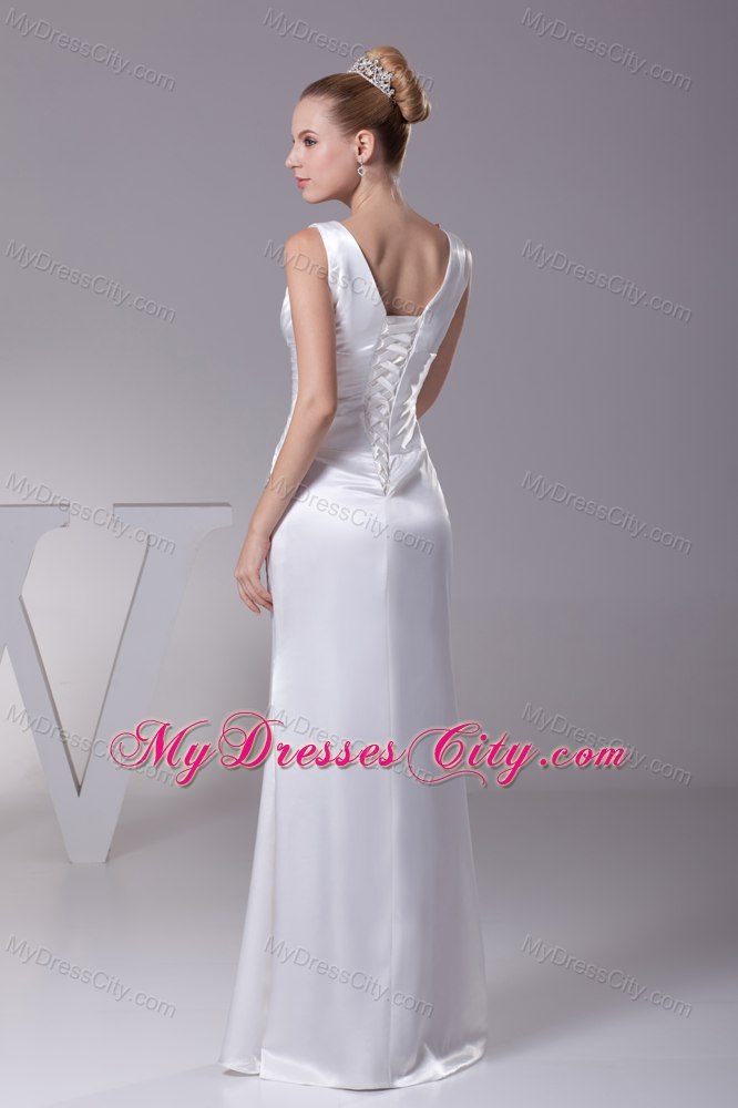 V-neck Column Beading Taffeta Long Wedding Anniversary Dress