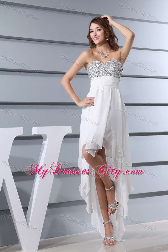 Memorable High-low White Beading Sweetheart Wedding Dress