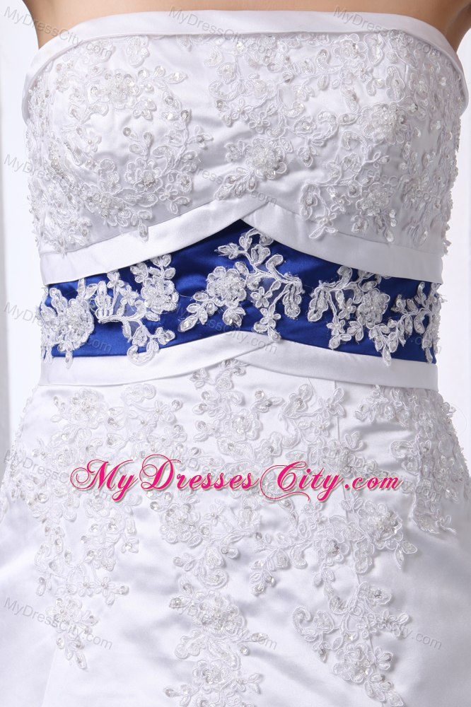 Appliques Strapless Satin and Lace Wedding Dress with Blue Color