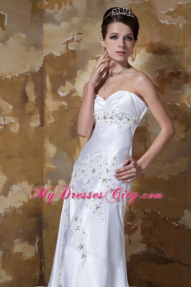 Newest Sweetheart Court Train Satin Wedding Dress with Beading