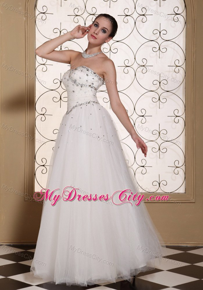 Strapless Beaded Floor-length Tulle Dress for Romantic Garden Wedding