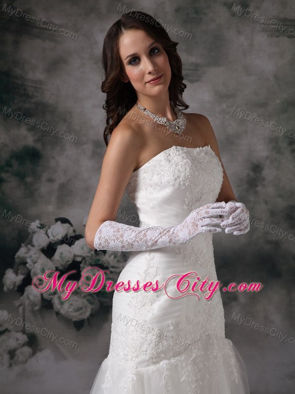 Dropped Lace Strapless Brush Train Elegant 2013 Wedding Bridal Gown