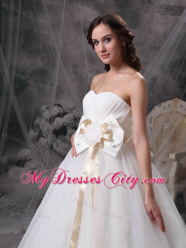 Organza Bowknot Flowers Sash for A-line Cheap Wedding Reception Dress