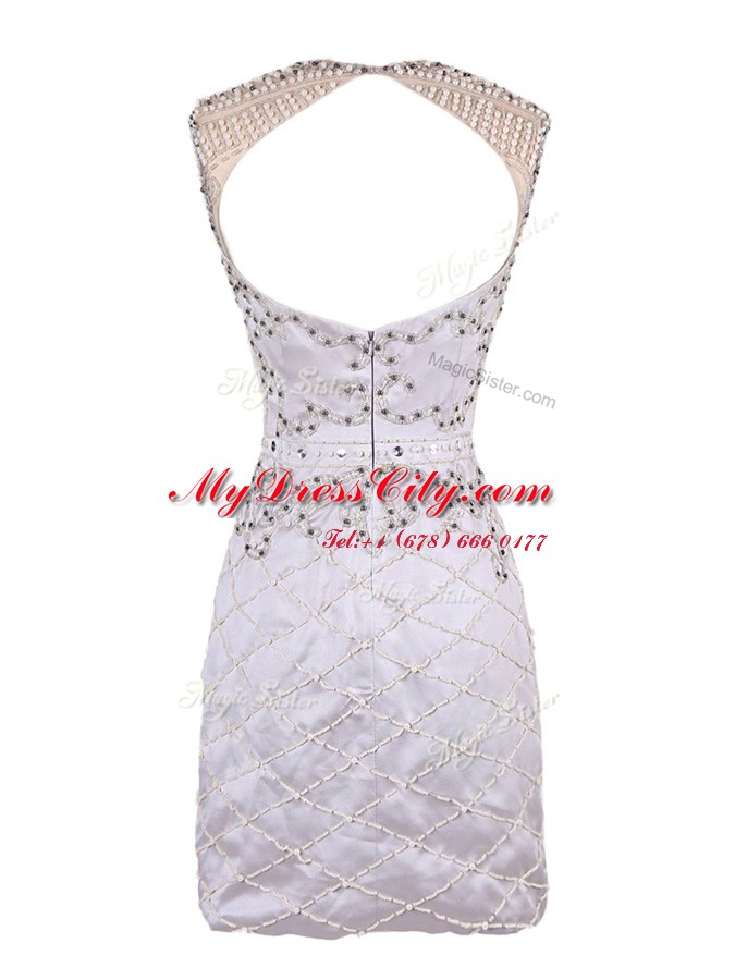Free and Easy Mini Length White Prom Evening Gown Scoop Sleeveless Zipper