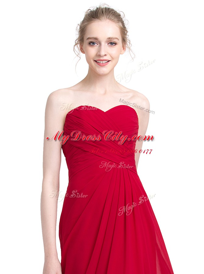 Chic Floor Length Zipper Red for Prom and Party with Ruching
