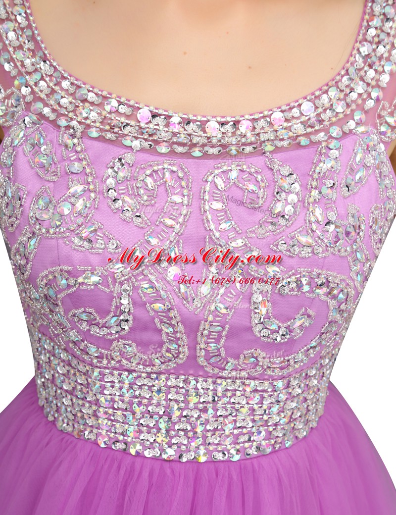 Lilac Organza Zipper Homecoming Dress Cap Sleeves Mini Length Beading