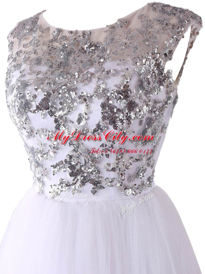 Flare Scoop Cap Sleeves Sequins Backless Homecoming Dress