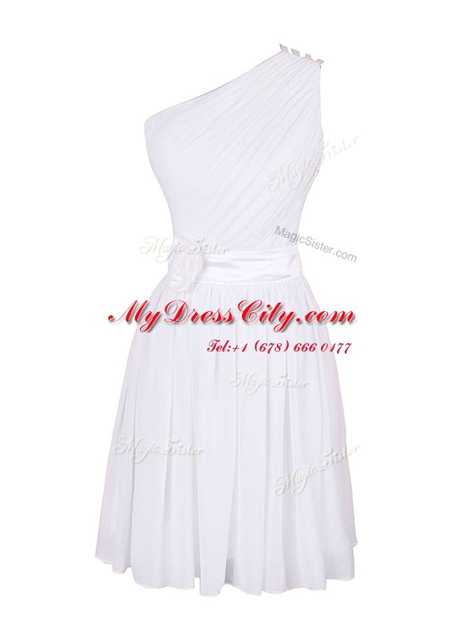 Ideal White One Shoulder Zipper Hand Made Flower Homecoming Dress Sleeveless