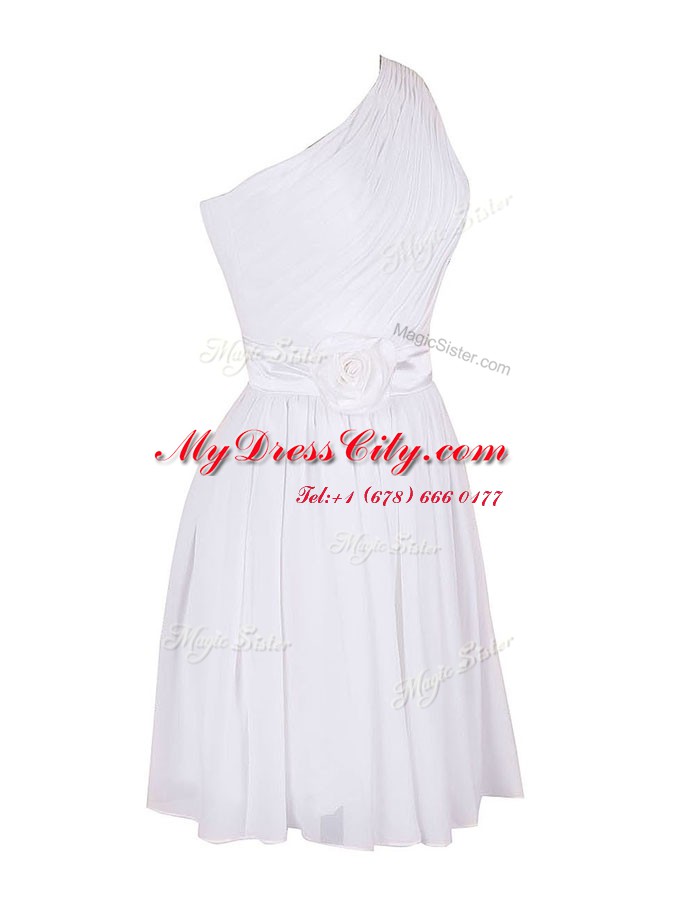 Ideal White One Shoulder Zipper Hand Made Flower Homecoming Dress Sleeveless