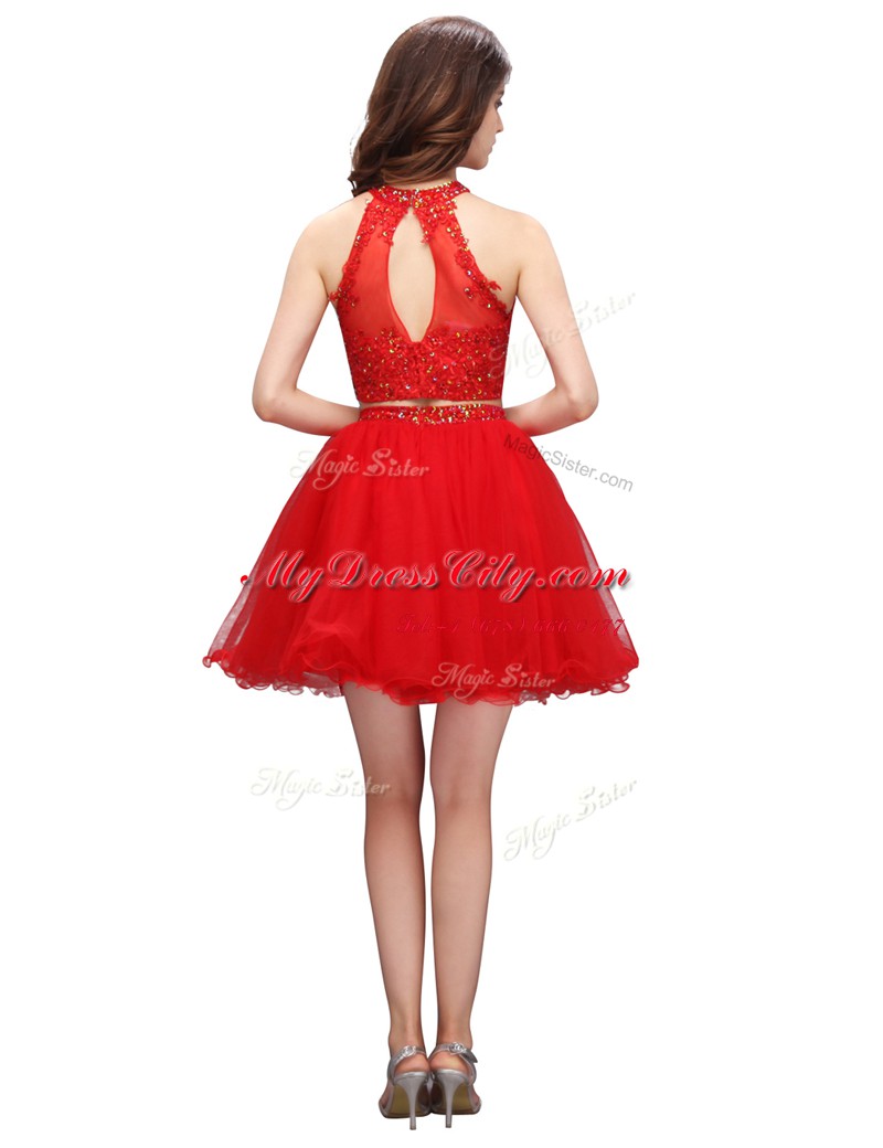 Organza Sleeveless Mini Length Evening Dress and Beading