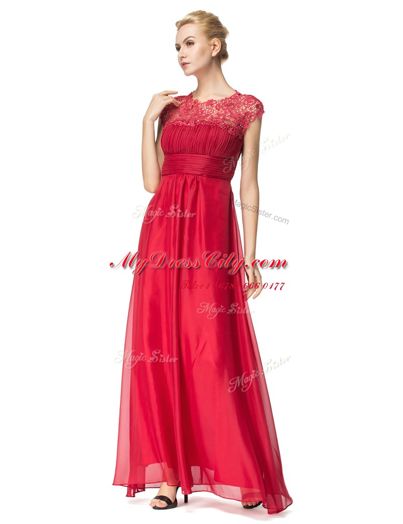 Cheap Scoop Coral Red Zipper Homecoming Dress Beading and Ruching Sleeveless Floor Length