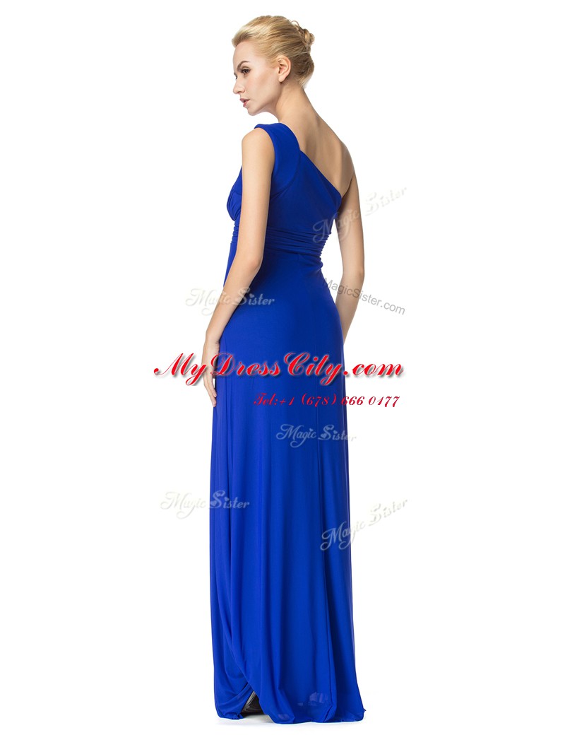 One Shoulder Floor Length Empire Sleeveless Royal Blue Prom Evening Gown Side Zipper