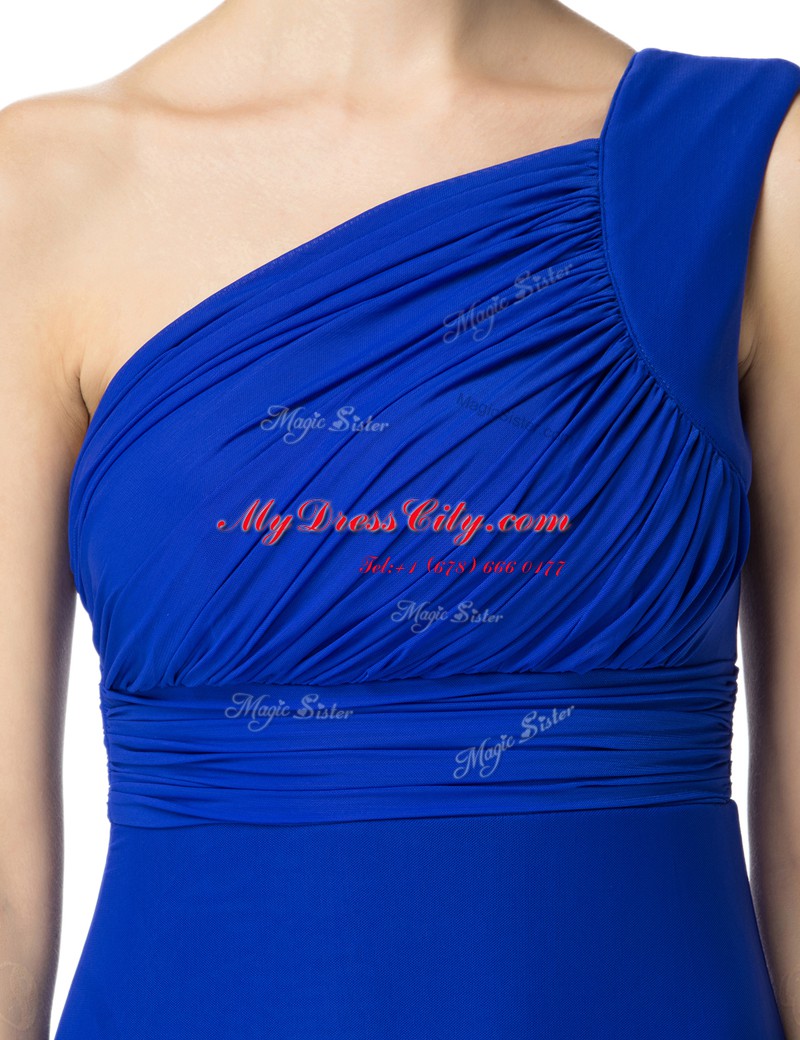 One Shoulder Floor Length Empire Sleeveless Royal Blue Prom Evening Gown Side Zipper