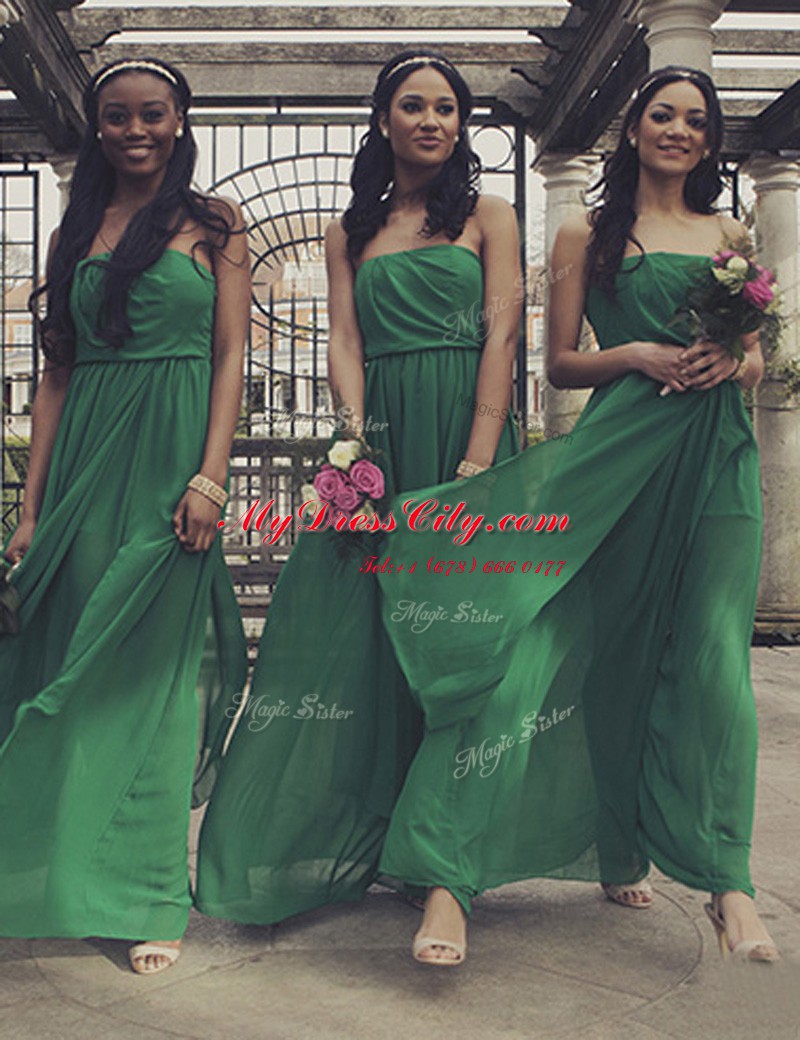 Captivating Floor Length Zipper Prom Dress Green for Prom and Party with Ruching