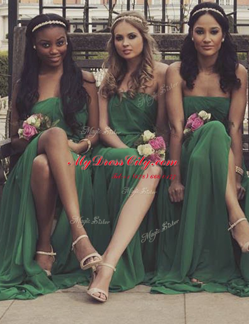 Captivating Floor Length Zipper Prom Dress Green for Prom and Party with Ruching