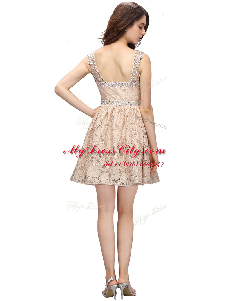 Designer Champagne Prom and Party and For with Lace Sweetheart Sleeveless Side Zipper